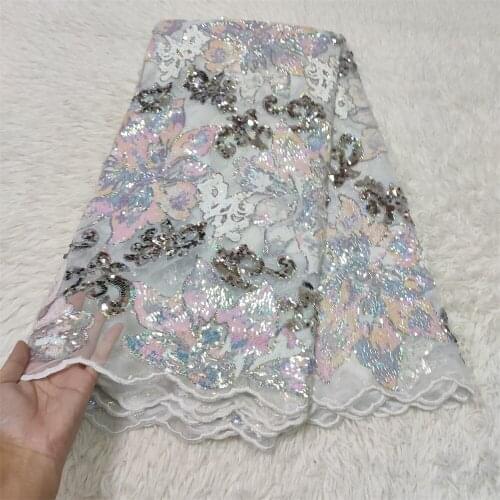 Highest Quality 5 Yards Massive Shiny Sequins Floral Embroidery Tulle Lace Fabric African French Lace yayue014