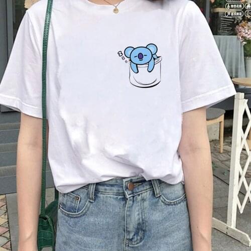 Funny Animal T-shirt Women Harajuku Cute Koala Printed Summer Korean Streetwear Women Casual Tops Tees White T shirt Woman