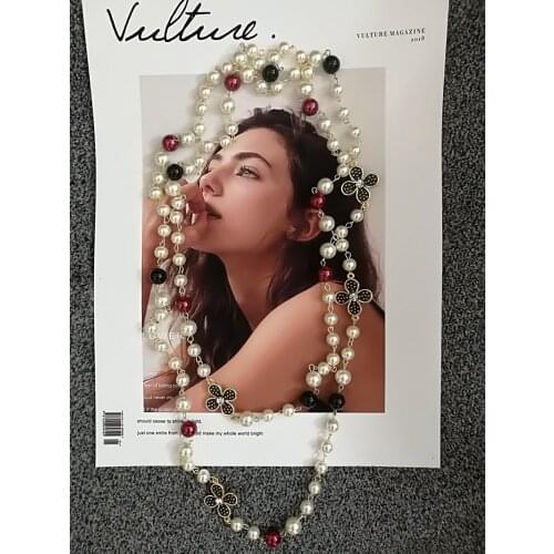 Trendy handmade flower pearl sweater chain necklace pendant jewelry for women party gift