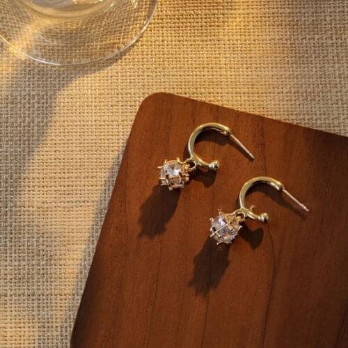 Binmonray 925 Sterling Silver Polyhedral Set Zircon Ball Crystal Pendant Stud Earrings for Women Fashion Luxury Earrings Jewelry