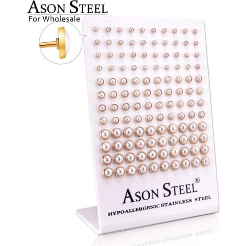 ASONSTEEL 60 pairs/lot Simulated Pearl Earrings for Women Jewelry Bijoux Brincos Pendientes Mujer Fashion Stud Earrings