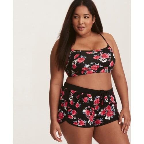 Womens Plus Size Bandeau Bikini Separate Swimwear Boyshorts Two Piece Swimsuits Big Breasts Female Print Beach Bathing Suit 5xl