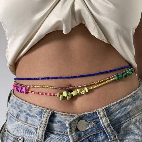 Woman Body Jewelry Waist Chain Natural Stones Punk Loin Accessories Decorations Trendy Multi Layered Colorful Women Sexy Chain