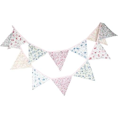 1pcs 3.2M Retro Floral Cotton Fabric Bunting Banners Children Room Decoration Flower Pennant Wedding Decor Photo Background Flag