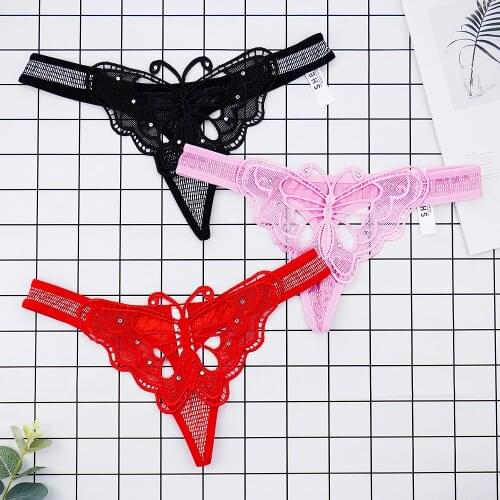 1piece Sexy Underwear Women G String Temptation Transparent Butterfly Embroidery T-pants Sexy T-underwear Elastic Cotten Panties