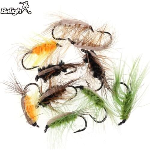 Balight 10PCS Black Body Woolly Worm Brown Caddis Nymph Fly Deer Hair Beetle Trout Fly Fishing fly Bait Lures