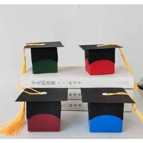 10pcs Doctoral Cap Candy Dragee Box Packaging Gift Box Wedding Birthday Cardboard Dragee Cookie Box Gift Bags Wrapping Supplies
