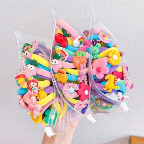 10PCS/Set New Girls Cute Cartoon Nylon Elastic Hair Bands Kids Sweet Rubber Band Hair Tie Scrunchie Fashion Hair Accessories