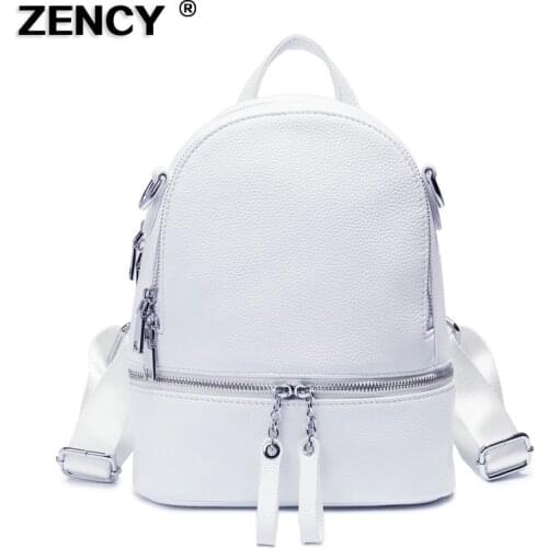 ZENCY Casual Silver Hardware 100% Genuine Cow Leather Women Design Backpack Lady Girl Top Layer Cowhide Book Bag Style Knapsack