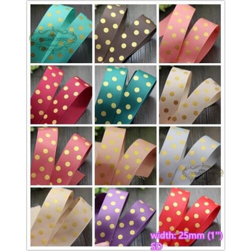9 colors to select 10 yards Golden Dots printed Grosgrain Ribbons Quality Tapes hairbow gift bakery pack clothing Bowknot DIY