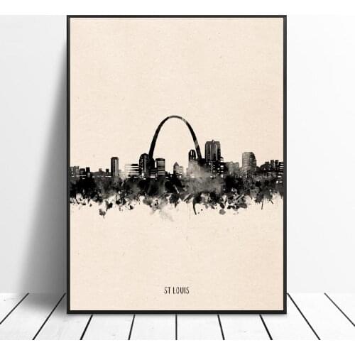 St Louis City Black ink Abstract Art Canvas Poster Wall Art Pictures Prints Home Decor Wall Poster Decoration For Living Room