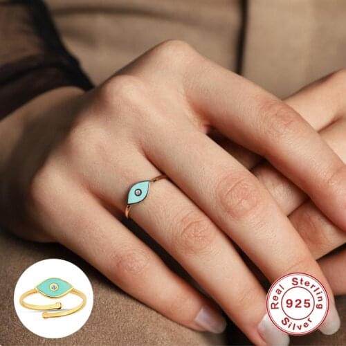 GS 925 Sterling Silver Green Enamel Clear Zircon Evil Eye Opening Ring For Women Turkish Crystal Ring Party Fine Jewelry Gift