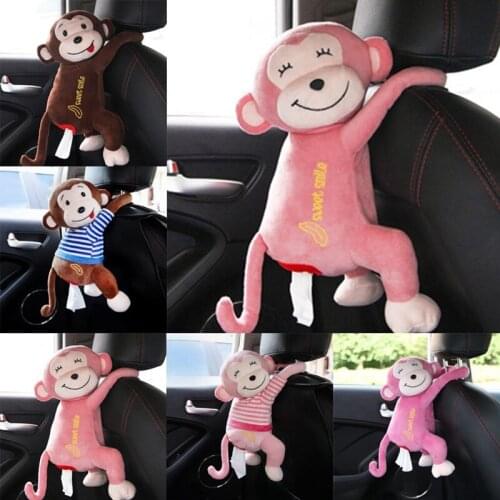 Car Interior Accessories Hanging Paper Napkin Tissue Box Creative Cartoon Plush Monkey Home Office Paper Box Pillow