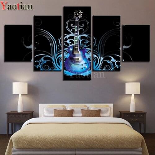 DIY 5d Diamond Painting Guitar Musical Instruments Diamond Mosaic Cross stitch Square/ Round Diamond Rhinestone Decor 5 Panels