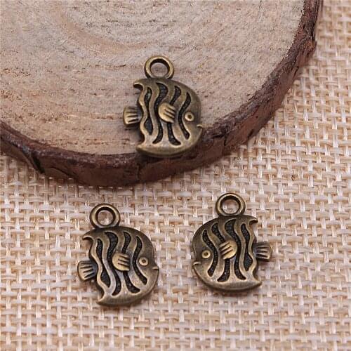 Free shipping 54pcs 15x11mm antique bronze Tropical Fish charms diy retro jewelry fit Earring keychain hair card pendant
