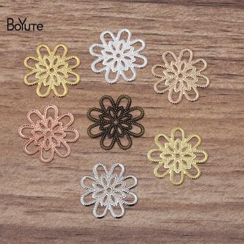 BoYuTe (100 Pieces/Lot) 18MM Flower Charm Wholesale Vintage Style Handmade Material Filigree DIY Charms for Jewelry Making
