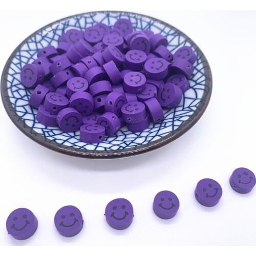 30pcs 10mm Purple Smiley Beads Polymer Clay Spacer Loose Beads For Jewelry Making DIY Handmade Jewelry Crafts#08