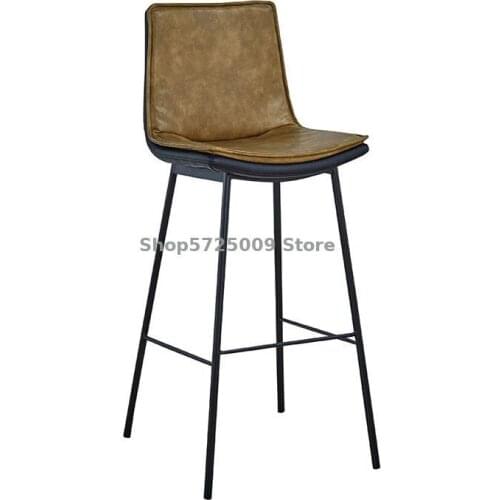 Black Foot Iron Bar Chair Light Luxury High Foot Back Bar Chair Front Desk Bar Stool Simple Fashion Cafe Bar Chair