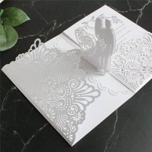 Elegant pop up card invitation floral couple laser cutting multi colors 20pcs