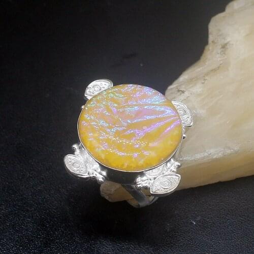 Gemstonefactory Jewelry Big Promotion Single Unique 925 Silver Dichroic Glass Perfect Women Men Gifts Band Rings 8.5# 20212646