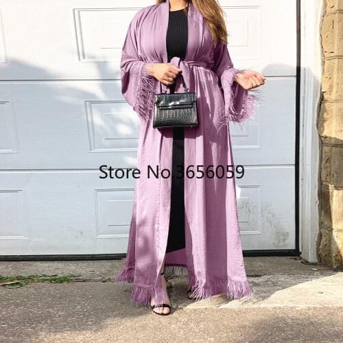 Eid Open Abaya Dubai Muslim Hijab Dress Arabic Abayas for Women Turkish African Dresses with Fur Islam Clothing Kaftan Kimono