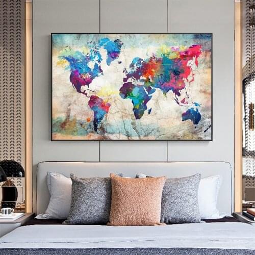 Colorful World Map Canvas Painting Posters and Prints Home Decoration Cuadros Wall Art Pictures for Living Room Home Decoration