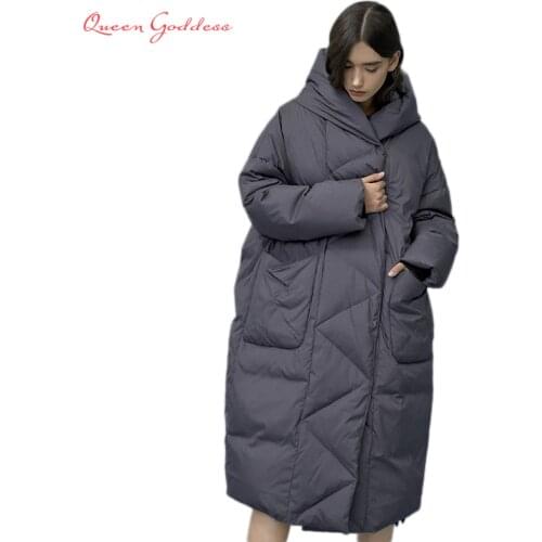 Winter and Autumn Outwear Women White Duck X-Long Down Warm Jacket in Hooded Fashion Cocoon Parkas Plus Size 7XL Design