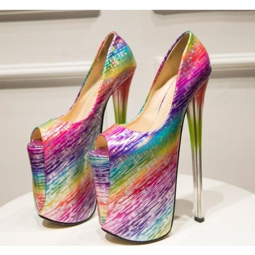 Fashion Sexy High Heels Fetish Shoes Woman 22cm Peep Toe Pumps Heeled Women Platform Party Stripper Shoes Large Size