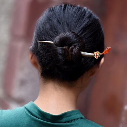 Fashion nature verawood vintage hairjewelry,red stone Ethnic hairsticks,Thailand copper flowers hairjewelry