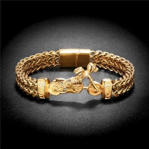 Vintage Style Men Stainless Steel Bracelet Golden Skull Motorcycle Chain Bracelet Male Bracelets Domineering Street Jewelry 2021