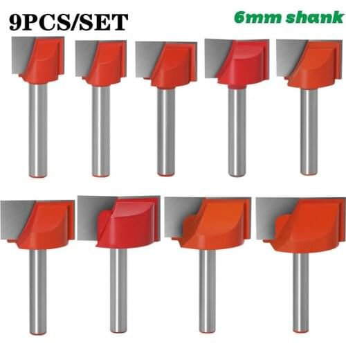 9pcs/set 6mm Cleaning Bottom Knife Sets CNC Carbide End Mill 3D Insert Woodworking Router Bit Tungsten Milling Cutters