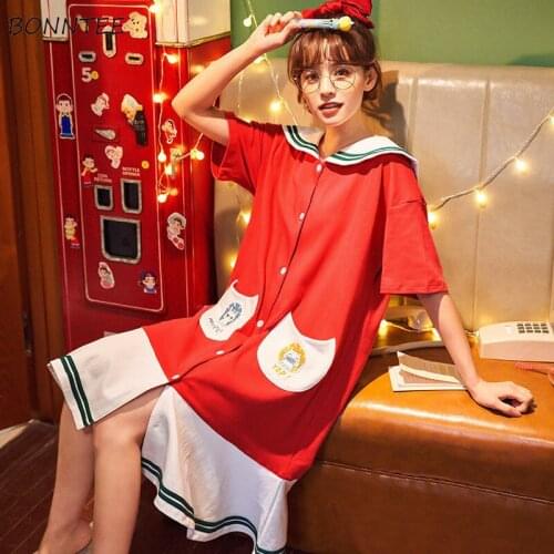 Nightgowns Women Oversize 2XL Trendy Kawaii Turn-down Collar Ruffles Cotton Comfortable Korean Style Students Loose Pregnant New