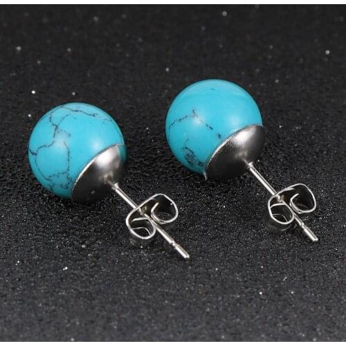 2020 New Simple Exquisite Round Natural Stone Stainless Steel Ear Pin Ear Studs Earring Women Engagement Wedding Gift Jewelry