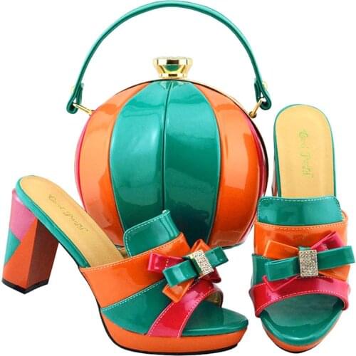 Lastest Fashion Italian Design Women Wedding Pumps with Purse Hot Sale Party Ladies Shoes and Bag Set in Green Color