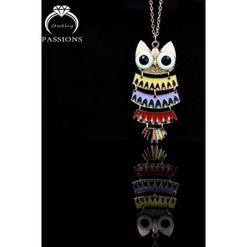 Wholesale Fashion Sweater Necklace Jewelry Owl Pendants Colorful Necklaces Collier Bijoux Gold Chain Owl Necklace For Women