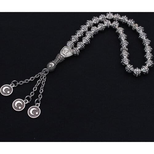Ottoman Turkish Persian Crescent Moon Star Amulet Prayer 33 beads tasbih bracelets muslim Tasbih Allah Rosary