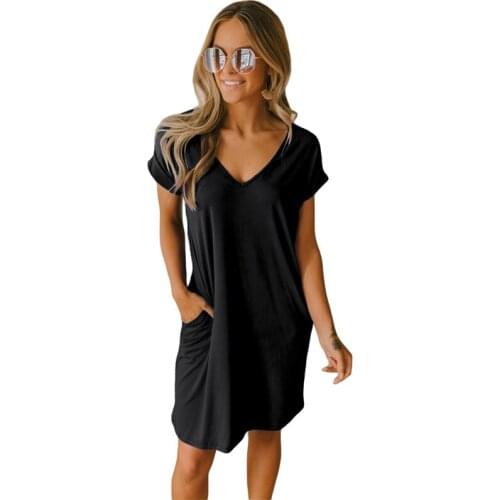 Pajamas Womens New 2021Summer Short Sleeve Sexy Sleepwear Solid Color V Neck Loose T Shirt Dress Female Home Casual Party Pijama