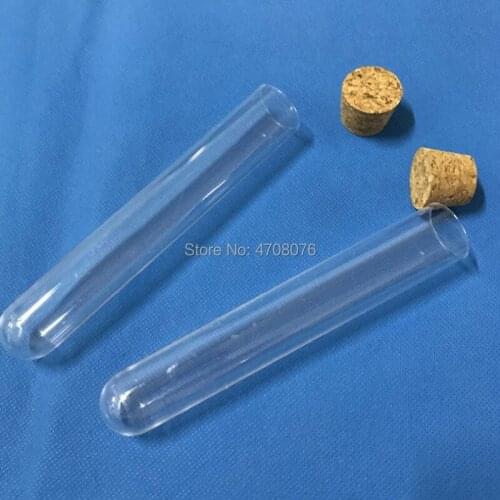 13x100mm 50pcs/lot Plastic test tube with cork PS material labware for scientific experiment clear lab tube round bottom