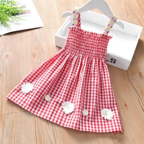 Girls Dresses Kids Summer Sleeveless Strap Princess Dress Slip Plaid Children Clothes Girl Casual Sundress Bule Red Age 1-6Y