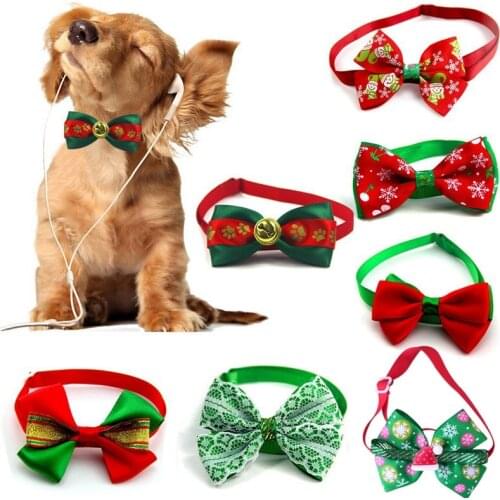 Christmas Cat Dog Collar Holiday Cats Dog Bow Tie Adjustable Neck Strap Cat Dog Grooming Accessories Puppy Cat Necklace
