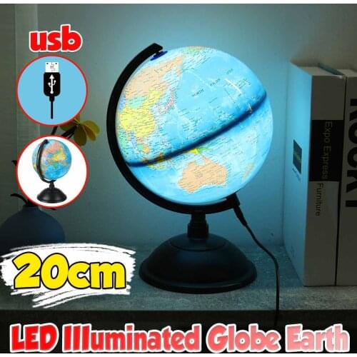 20Cm LED Light World Earth Globe Map Geography Globes for Desktop Decoration Education Home Office Aid Miniatures Kids Gift