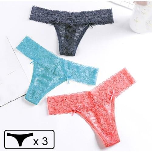 3pcs/lot Womens Underwear Sexy Panties G-String Thong Lace Lingerie T-Back Briefs Tempting Low-Rise Panties Girls Underpants