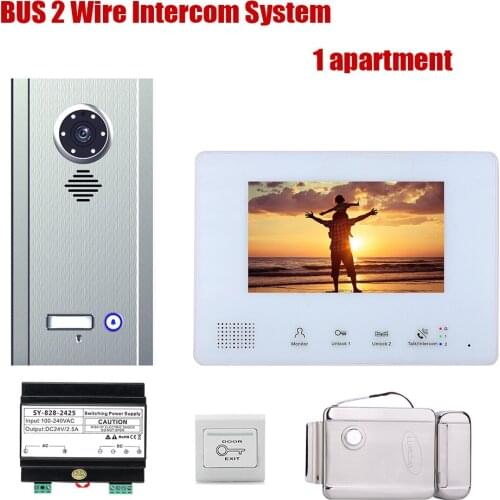 7 Inch BUS 2 Wire Video Door Phone Intercom systems Kit for home 1 Apartment Electronic Door Lock home Night Vision