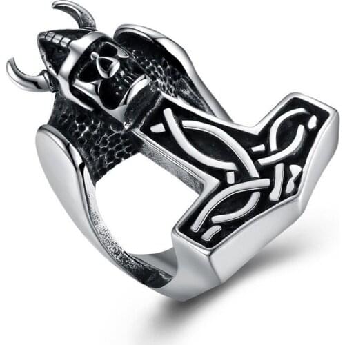 Viking norse Berserker Warrior bull crash Helmet skull biker ring with the rune for women men R00056