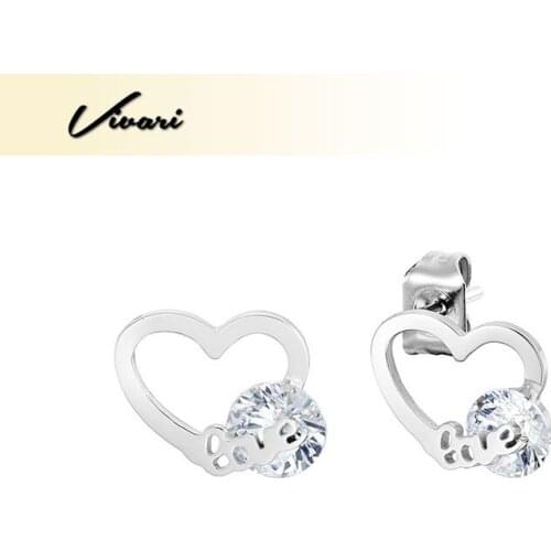 Vivari Trendy Fashion Earrings Metal 2018 Earrings For Women Girls Silver Plated Heart With Crystals Jewelry Stainess Steel