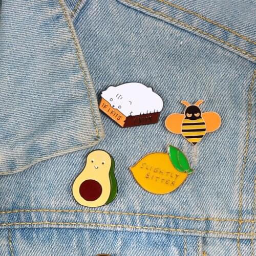 Cartoon Cute Brooch Lemon Avocado Bee Cat Enamel Pin shshd for Women Backpack Badges Jackets Lapel Pin Fashion Kids Jewelry Gift