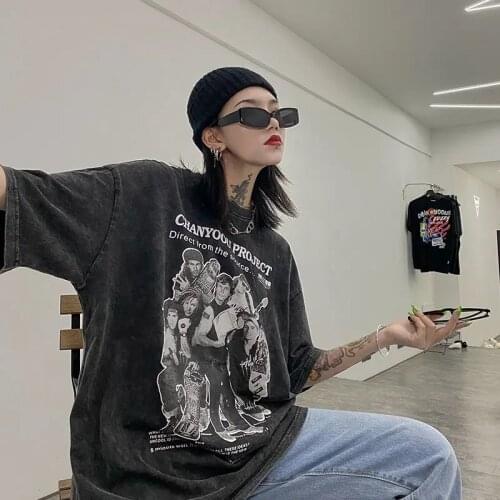 Summer Goth Female Tee Aesthetic Loose Women T-shirt Punk Dark Grunge Streetwear Ladies Gothic Top Tshirts Harajuku Clothes Y2k