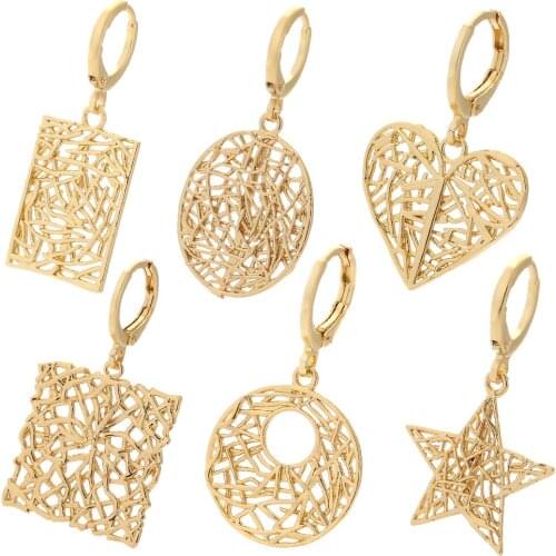 Heart New Fashion Drop Earrings for Women 2021 Geometric Hoop Earrings Round Square Hollow Coppper Trendy Dangle Earrings Female