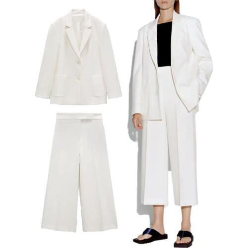 ZA autumn new womens all-match straight casual suit jacket fashion high-waist wide-leg pants nine-point pants