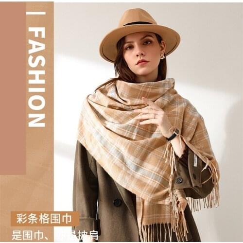 VISROVER New Winter Check Scarf For Woman Female Shawls Cashmere Handfeeling Winter Wraps Plaid Hijab Poncho Ladies Wholesale
